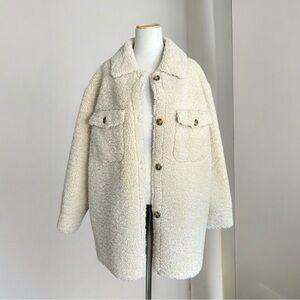 Mango Faux Shearling Shacket Cream Beige Size M
